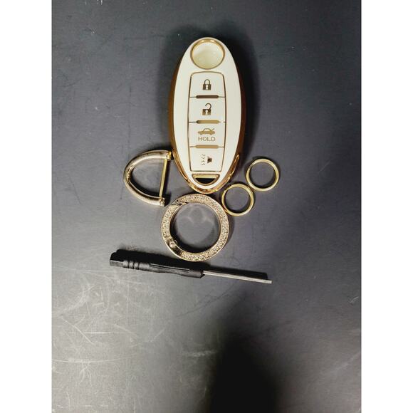 White and Gold Key Fob Cover for Nissan Key Shell Remote Keyless Car Case - Picture 4 of 5